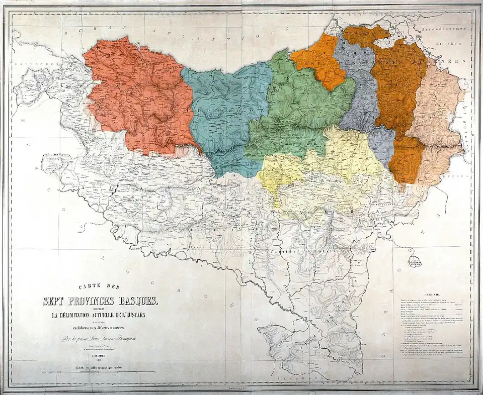 Sprachenkarte des Baskischen von Louis Lucien Bonaparte