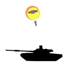 A submunition explodes above a tank
