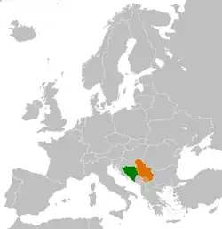 Lage von Bosnien und Herzegowina und Serbien