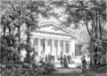 Botanischer Garten, Uppsala, Svenska Familj-Journalen (1874, Holzstich von Wilhelm Meyer nach einer Zeichnung von Hallbeck).