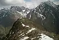 Auf dem Westgrat des Brandkogels. Auf der gegenüberliegenden Talseite Hohe Geige (links) und Puitkogel
