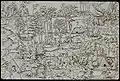 Kulturdokument. Brasilianisches Dorf, Holzschnitt aus Entrée du Roi Henri à Rouen, 1550