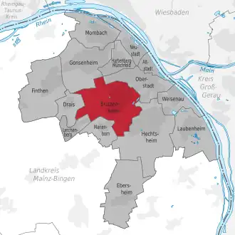 Lage des Stadtteils Mainz-Bretzenheim (anklickbare Karte)