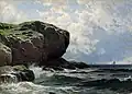 Rocky Head with Sailboats in Distance, ca. 1891