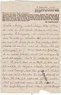 Brief Karl Fischers an seine spätere Frau Maria Johanna Fischer aus dem Konzentrationslager Buchenwald, 8. Oktober 1944