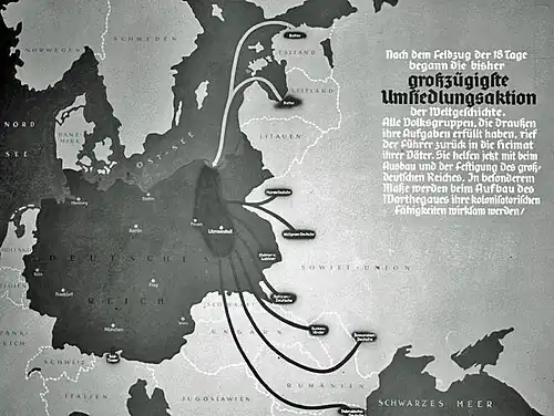„[…] großzügigste Umsiedlungsaktion der Weltgeschichte.“ Propagandaplakat zur Kolonisierung des Warthegaues