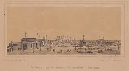 Der Festplatz des Bundesschießens. Lithographie, Bremen 1865 (Focke-Museum Bremen)