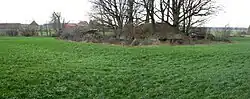 Ansicht von Osten mit Bodenwellen vom Burggraben und Wall