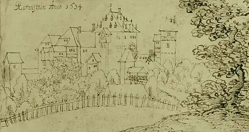 Ansicht der Burg Rodenstein im Odenwald. (1634)