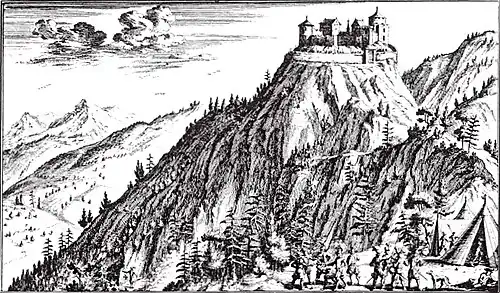 Burg Uznaberg (Nachzeichnung von 1718)