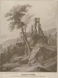 "Burgruine Wehlen" Meinholds Nachzeichnung nach Johann Thiele (um 1720)