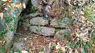 Mauerreste an der nördlichen Hangkante, bei der Ausgrabung nachgewiesener Eckbereich der Ringmauer (Schnitt 1A[6])