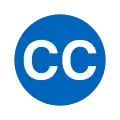 Rundes Liniensignet mit den weißen Großbuchstaben CC in blau gefülltem Kreis vor neutralem Hintergrund