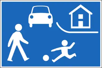 Verkehrszeichen Schweiz 3.11: „Wohnstrasse“ (bis 2001)
