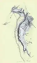 Zeichnung des Kastellareals von Henry McLauchlan, 1857, das Kastell wird darauf noch irrtümlich als Petrianis bezeichnet