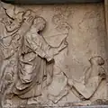 Reliefs der Sockelzone, Szenen aus dem Buch Genesis, links. Erschaffung Adams.