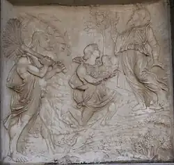 Reliefs der Sockelzone, Szenen aus dem Buch Genesis, rechts. Die Opfergaben Kains und Abels.
