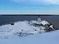 Blick im Winter vom Cape Enrage Leuchtturm in Richtung Nova Scotia