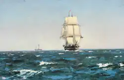 Das Segelschiff und ein Dampfer auf See (1878)