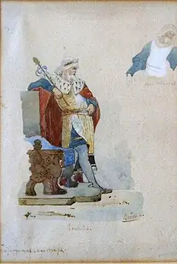 Bachus; o. r.: ohne Mantel; u. l.: Küfergenossenschaft; u. r.: Baum