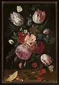 Blumen in Glasvase mit Kirschen und Zitronenscheibe, sign., Öl auf Holz, 35 × 24 cm, Nationalmuseum Warschau