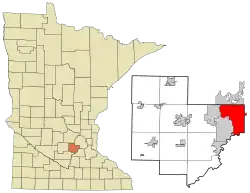 Lage von Chanhassen im Carver County (rechts) und in Minnesota (rechts)