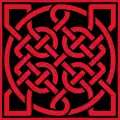 Keltischer Knoten. Verflechtungen roter Linien bilden ein Quadrat.