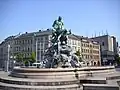 Centaurenbrunnen in Fürth, ein Denkmal für die erste deutsche Eisenbahn (1835) und die Errichtung der zentralen Wasserversorgung (1877)