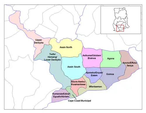 Lage des Distrikts Mfantsiman innerhalb der Central Region