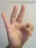 3 – Mittel-, Ring- und kleiner Finger sind gestreckt