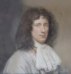 Pastelporträt von Christiaan (1686) von Bernard Vaillant, hängt über Porträt seiner Schwester Susanna