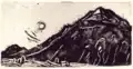 Schwarzflächenschnitt. Christian Rohlfs: Berg mit Sonne, 1911