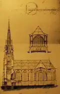 Heinrich Wiethase: Christuskirche (Neunkirchen), Quer- und Längsschnitt, Entwurf von 1866