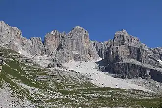 In der Bildmitte die Ostwand der Cima d’Ambiéz