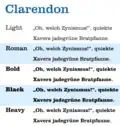 Schriftbeispiel der verschiedenen Schnitte der Clarendon