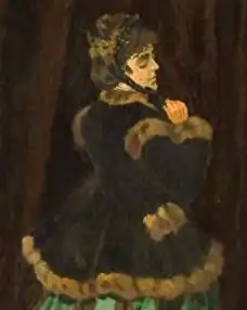 „Camille“. Kurzmantel aus Sealskin, wahrscheinlich mit Zobel verbrämt (Claude Monet, 1866)