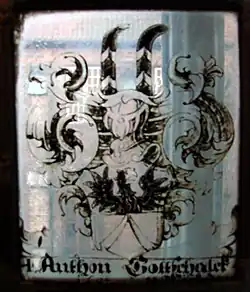 Wappenscheibe des H[errn] Anthon Gottschalck [von Wickede] (* 1657; † 1704), heute im St.-Annen-Museum, Lübeck.