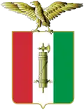 Das Staatswappen der faschistischen Sozialrepublik von Salò (hier die „republikanische“ Variante mit mittigem Beil)
