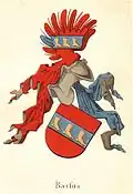 Das Wappen derer von Barfus in Danmarks Adels Aarbog, 1885