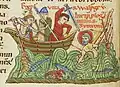 St. Simeon wird auf dem Nil von Piraten überfallen, Miniatur um 1200