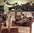 oben: Alma-Tadema – Pompejanische Szene (1868), unten: Klimt – Theater von Taormina (1886–1888, Detail)