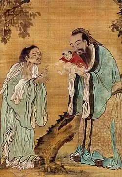 Konfuzius überreicht Laotse den jungen Siddharta Gautama