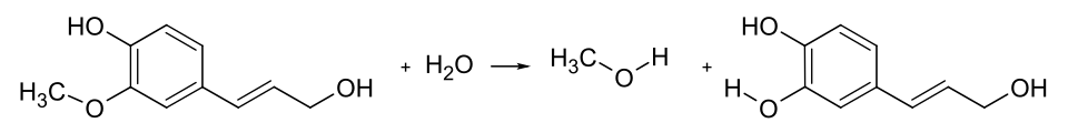 Hydrolyse der Methyl-Phenyl-Ethergruppe im Coniferylalkohol