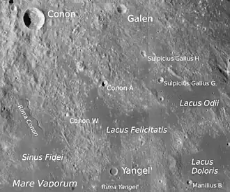 Craters Yangelʹ und Conon (LROC-WAC)