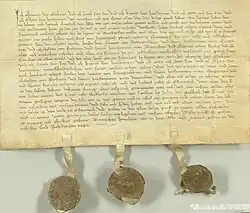 Urkunde aus 1328: Conrad der Grabner ['Chunrat der Grabner', Konrad II. von Graben], Jakob [Grabner] sein Sohn und Catharina seine Hausfrau und Otto [Grabner] auch sein Sohn verkaufen 24 Joch Aecker im Dröstorfer Felde, dem Jans Zeuner von Atzenprucken und seiner Hausfrau und dem Chadolt von Pirboum und seiner Hausfrau um 19 Pfund Pfennig [wohl im Raum Tulln an der Donau in Niederösterreich]. Quelle Regest: Repertorium XIV/4 Bd. 1 Nr. 176[8]