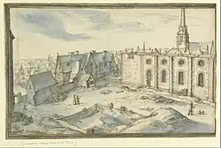 Zeichnung von Étienne Martellange: Bauarbeiten am Collège im Jahr 1612.
