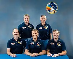 v. l. n. r. Guy Gardner, William Shepherd, Robert Gibson, Richard Mullane, Jerry Ross