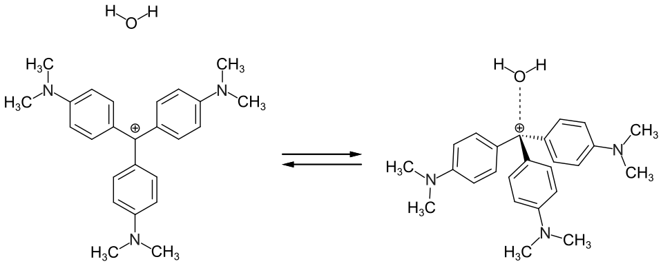 Gleichgewicht zwischen dem planaren und dem pyramidalen Isomer von Kristallviolett in wässriger Lösung