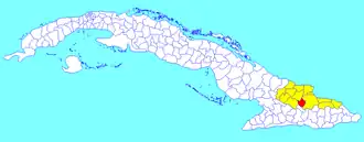Municipio Cueto (rot) in der Provinz Holguín (gelb) in Kuba