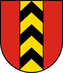 In Rot ein goldener Pfahl mit schwarzen Sparren